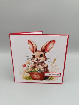 Frohe Ostern Grußkarte — Häschen mit rotem Rahmen